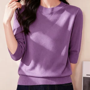Fine Premium Sweater Round Neck Loose New Style Short Sleeve Women'S Top