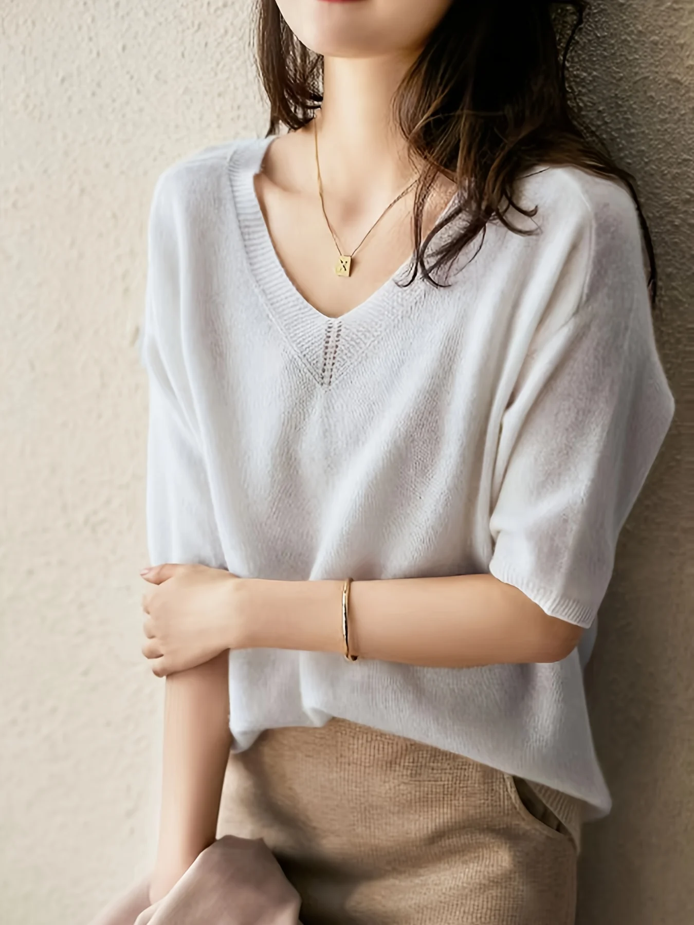 New Short Sleeve T-Shirt Women'S Thin Loose V-Neck Premium Breathable Top - 图片 17