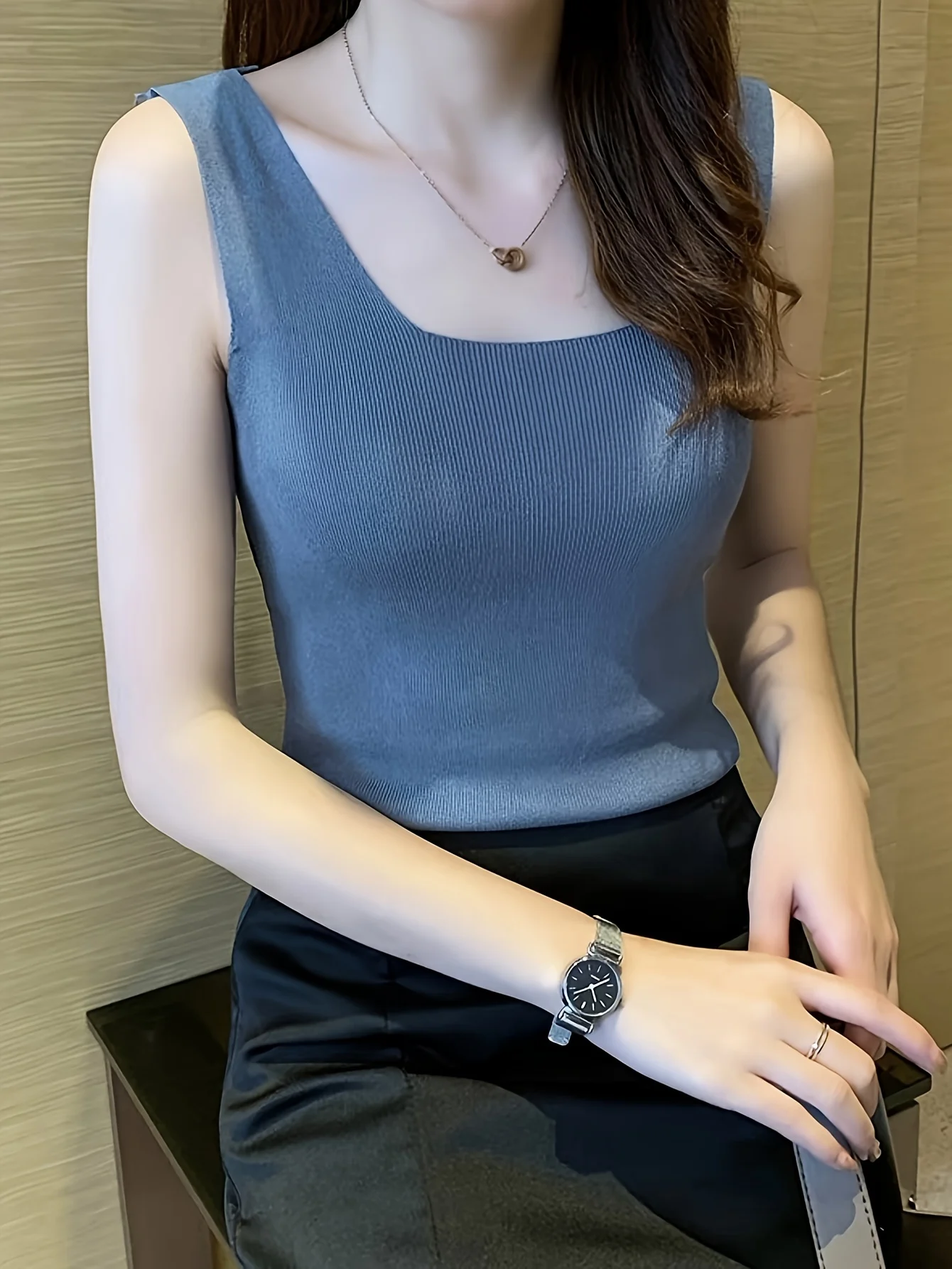 Women's Wide Strap Top, Sleeveless Short Vest for Layering or Outerwear