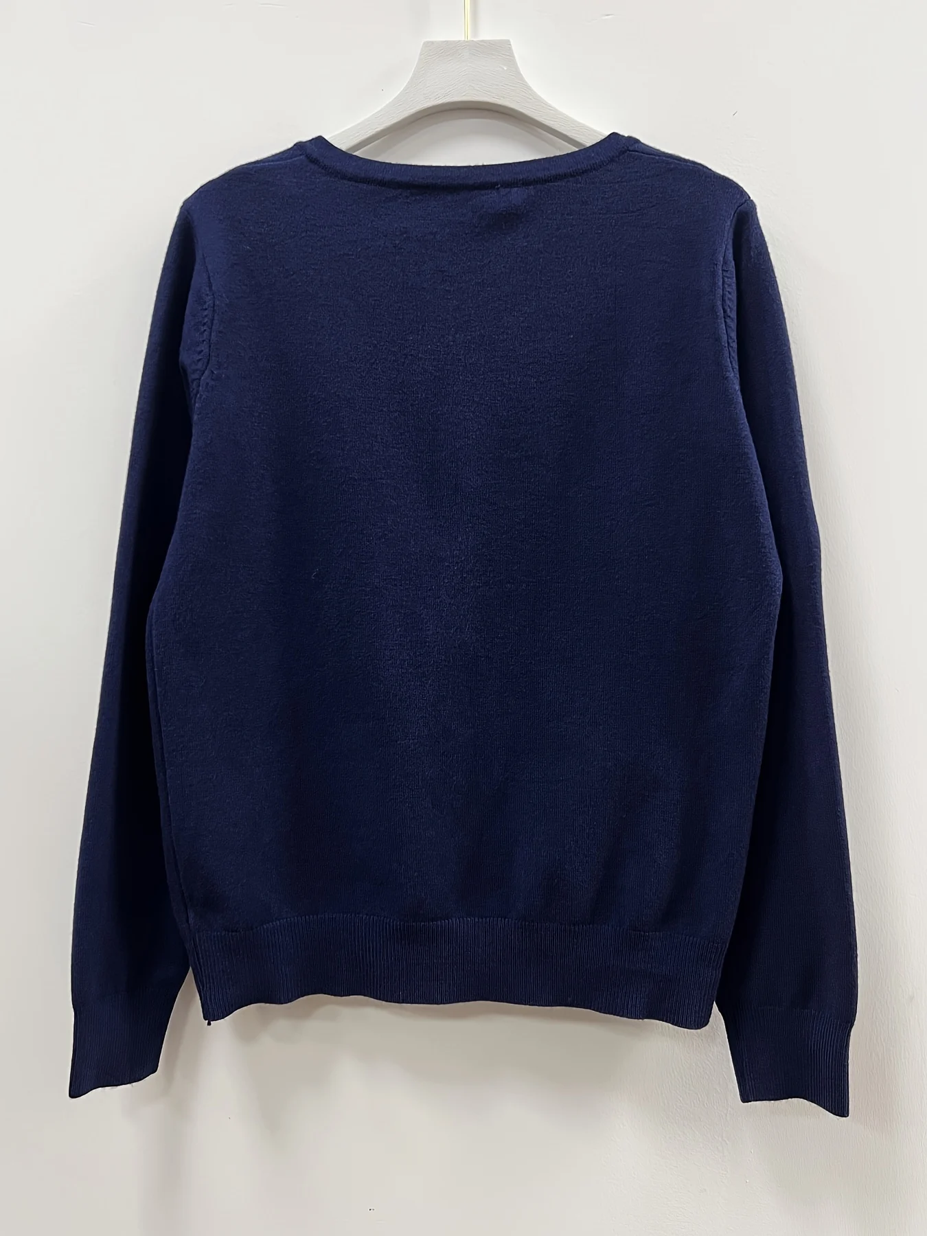 Solid Color Long Sleeve V-Neck T-Shirt for Women, New Fashion Simple Elegant Top - 图片 5