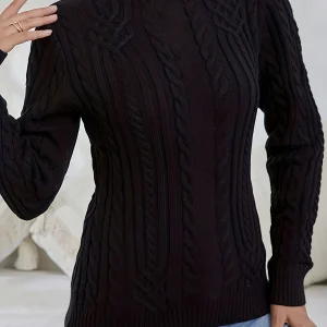 Solid Mock Neck Pullover Sweater, Casual Long Sleeve Sweater For Fall & Winter, Women's Clothing