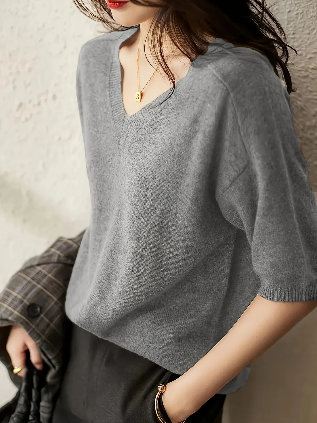New Short Sleeve T-Shirt Women'S Thin Loose V-Neck Premium Breathable Top - 图片 27