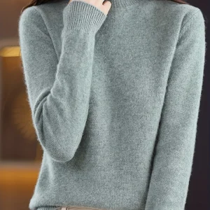 Fine Spun New Thick Sweater Women'S Half High Collar Long Sleeve Women'S Clothing Top Loose Versatile Sweater Pullover Knitwear