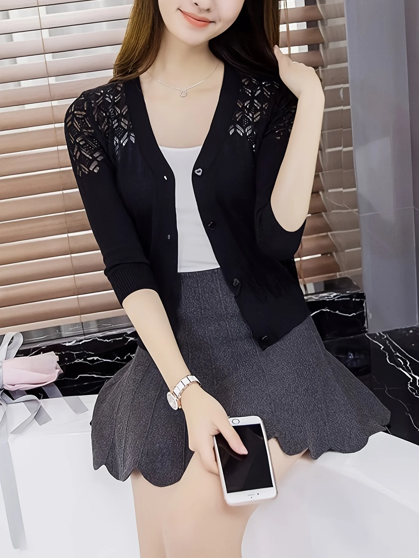 New Hollow Short Jacket Women'S All-Match Shawl Vest Cardigan Outerwear Women'S Top - 图片 13