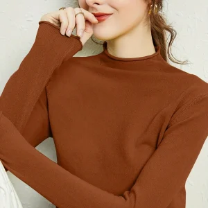Solid Mock Neck Knitted Pullover Sweater, Sexy Long Sleeve Sweater For Fall & Winter, Women's Clothing