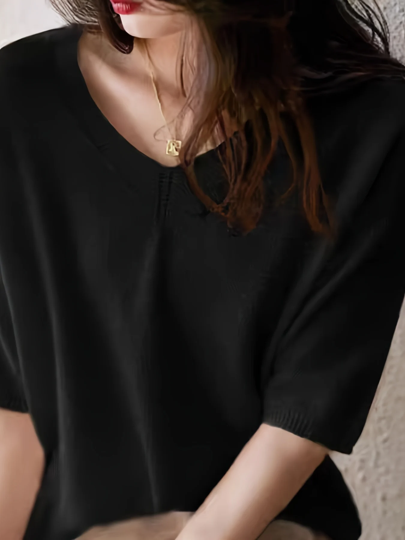 New Short Sleeve T-Shirt Women'S Thin Loose V-Neck Premium Breathable Top - 图片 2