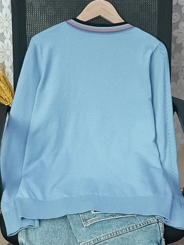 V-Neck Ribbon Sweater Women'S Sweater Base Top Women - 图片 2