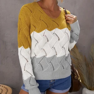 New Autumn-Winter V-Neck Pullover Sweater for Women, Loose Casual Knitwear