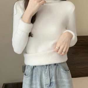 Fine Spun Integrated Fleece High Collar Pullover Base Shirt Thickened Fleece Sweater Warm Top