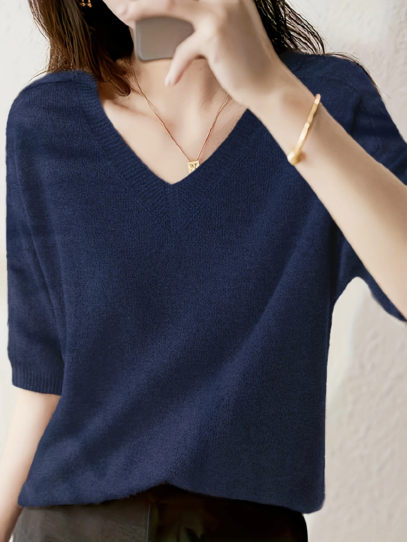 New Short Sleeve T-Shirt Women'S Thin Loose V-Neck Premium Breathable Top - 图片 4