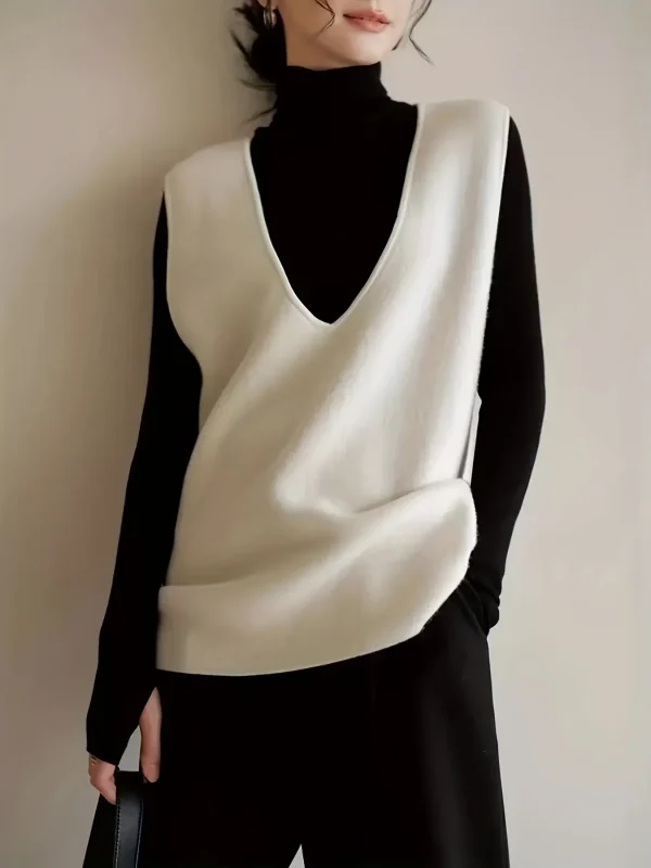 V-neck Casual Simple Versatile French-style Sweater Vest Niannian - 图片 2