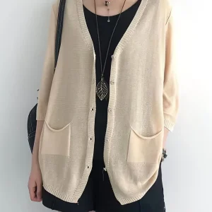 Fine-spun Versatile Cardigan Jacket, Loose Fit with Three-quarter Sleeves, Casual Top