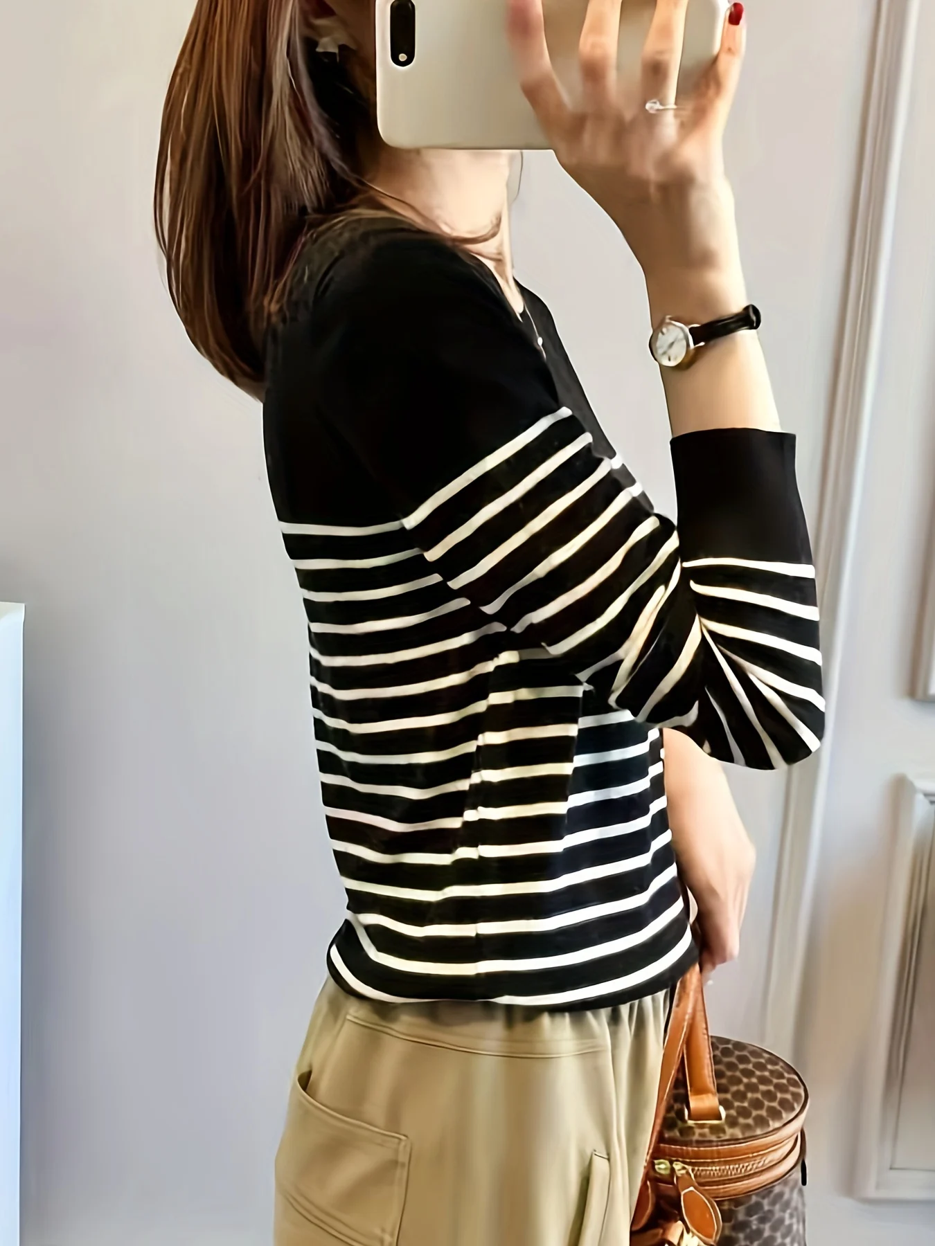 Striped Crew Neck Sweater, Casual Long Sleeve Sweater For Fall & Winter, Women's Clothing - 图片 5