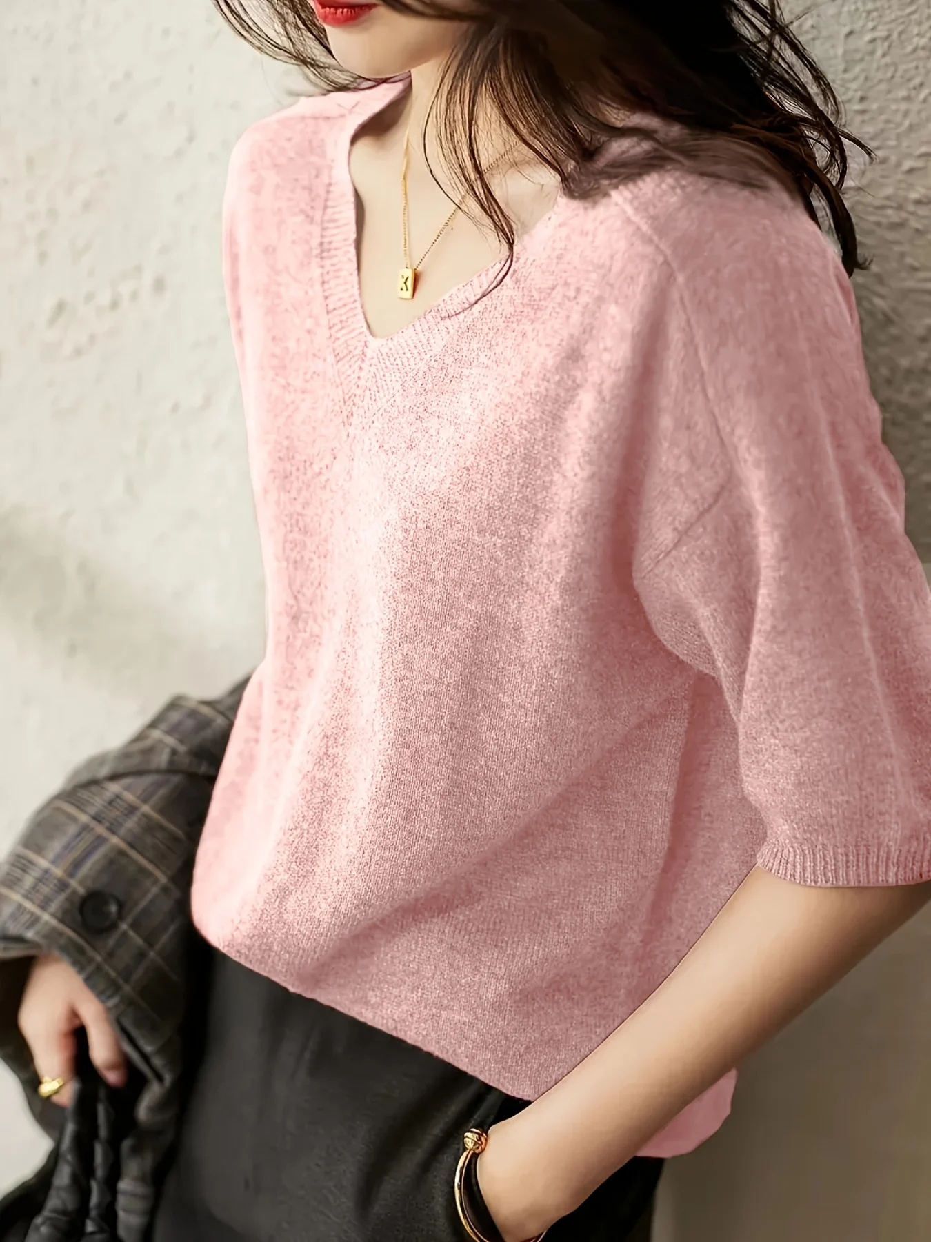 New Short Sleeve T-Shirt Women'S Thin Loose V-Neck Premium Breathable Top - 图片 31
