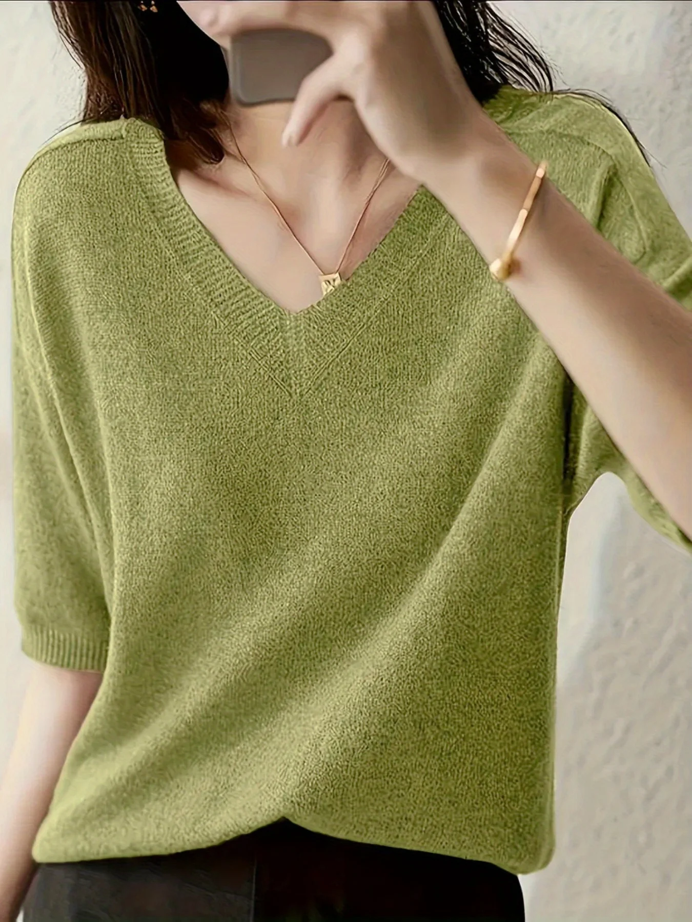 New Short Sleeve T-Shirt Women'S Thin Loose V-Neck Premium Breathable Top - 图片 5